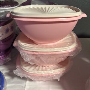 Tupperware Pink and White Food Storage Set